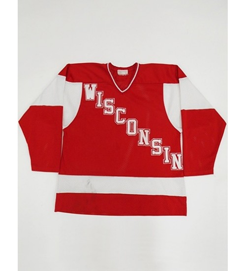 Custom 90s KSA WISCONSIN BADGERS College NCAA Hockey MESH Stitched Jersey Red